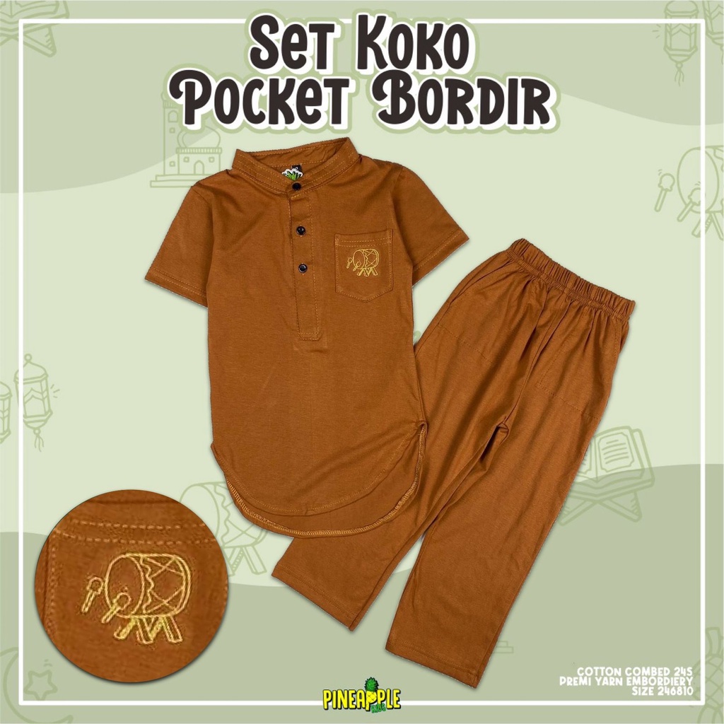 Setelan Koko Pocket Bordir Pineapple Kids Original Kurta Anak Super Premium