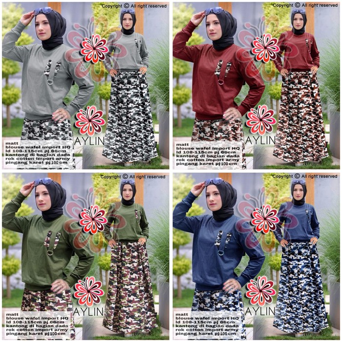SET AYLIN/Rok Army/Baju Setelan Muslim/Baju Army/Rok Muslim/Set Dakota