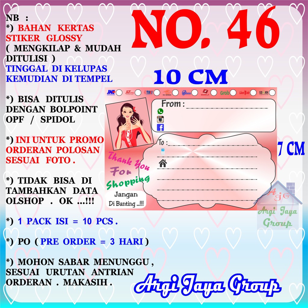 

Promo!Stiker Label Pengiriman Polosan No = 46 (10x7cm) 1 Pack = 10 Pcs