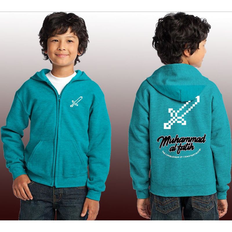 JAKET ZIPPER ANAK MINCRAFT feat MUHAMMAD AL FATIH tambah nama