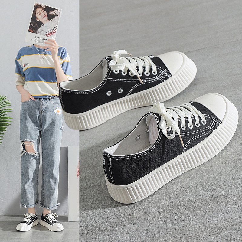 SW51 Sepatu Sneakers Kanvas Tali Wanita Import Korea