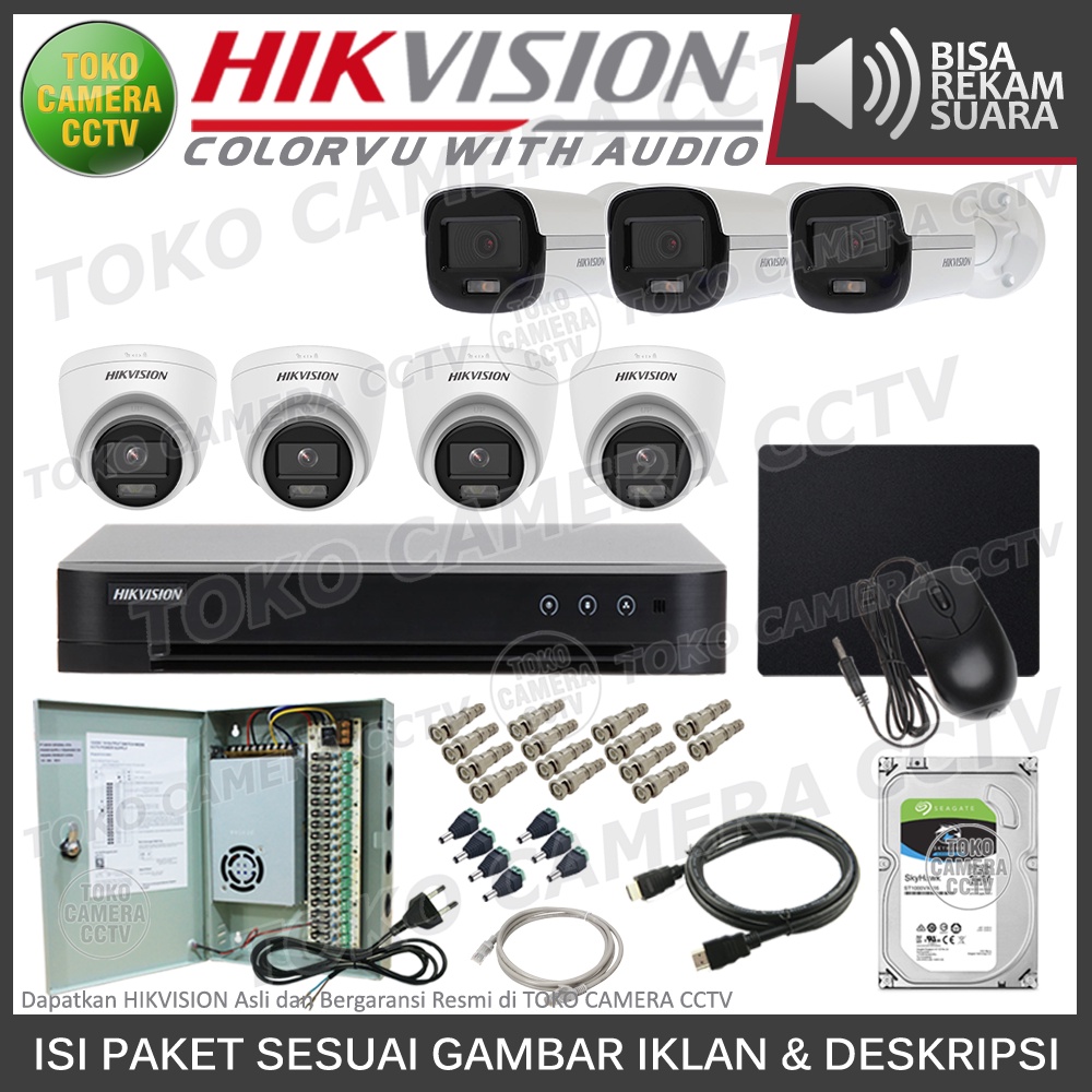 PAKET CCTV HIKVISION 5MP 3K COLORVU AUDIO 8 CHANNEL 7 KAMERA