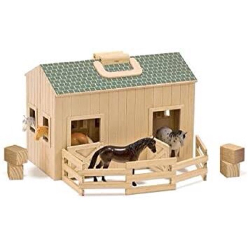 Preloved wooden fold and go horse barn , mainan kandang kuda melissa and doug