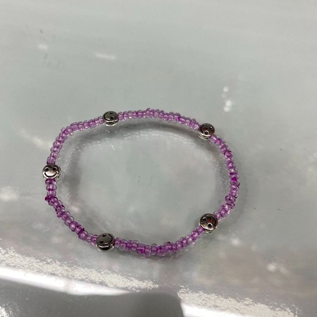 Gelang Tangan Manik-Manik Motif Smiley Face Warna Permen Beige Ala Korea / Retro Untuk Wanita-Purple Bracelet