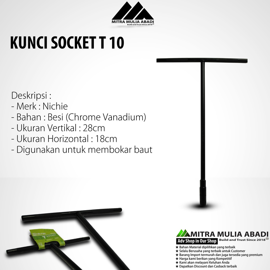 Kunci Sock T Panjang Ukuran Hex 10mm Baut 10mm Hitam