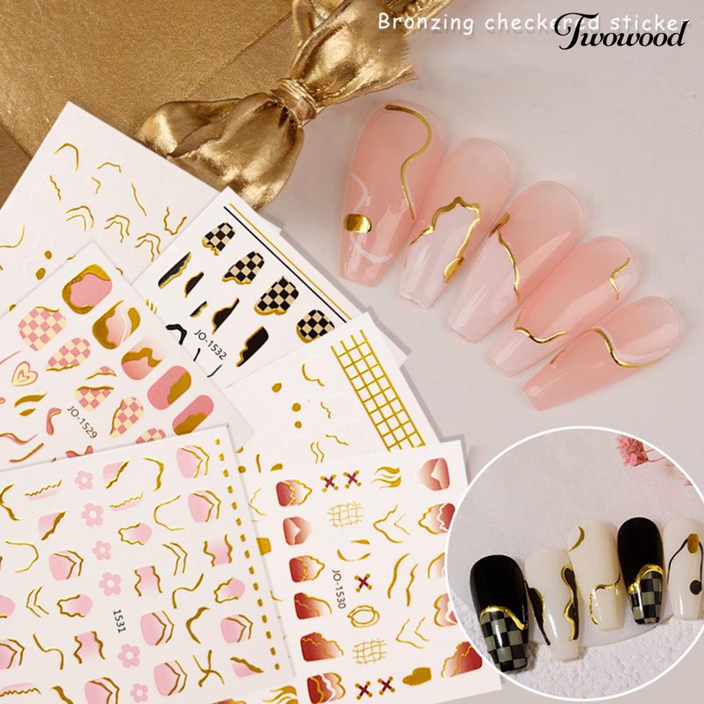 Twowood Stiker Kuku Motif Geometri 3D Ultra Tipis Untuk Dekorasi Nail Art / Manicure