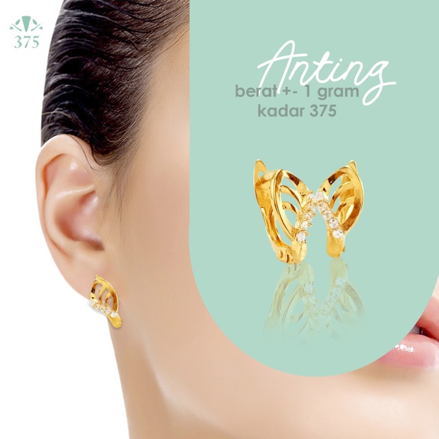 ANTING KLIP WANITA SIMPLE EMAS ASLI KADAR 375