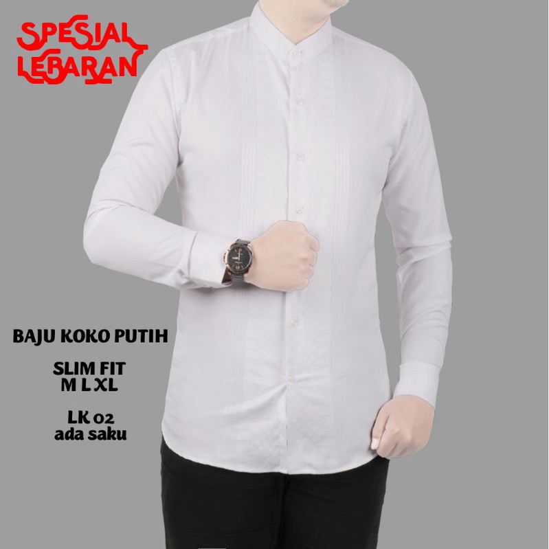 BAJU KOKO PRIA LENGAN PANJANG SLIM FIT PUTIH COLINDION CLK08