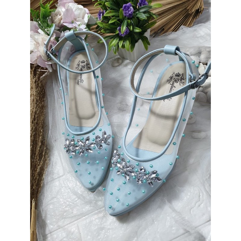 sepatu anessmo babyblue tali 7cm kaca