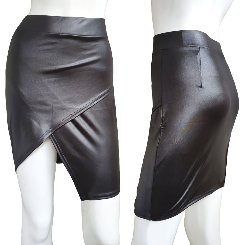 BSE-16 rok span kulit pu leather skirt wanita import korea kpop idol