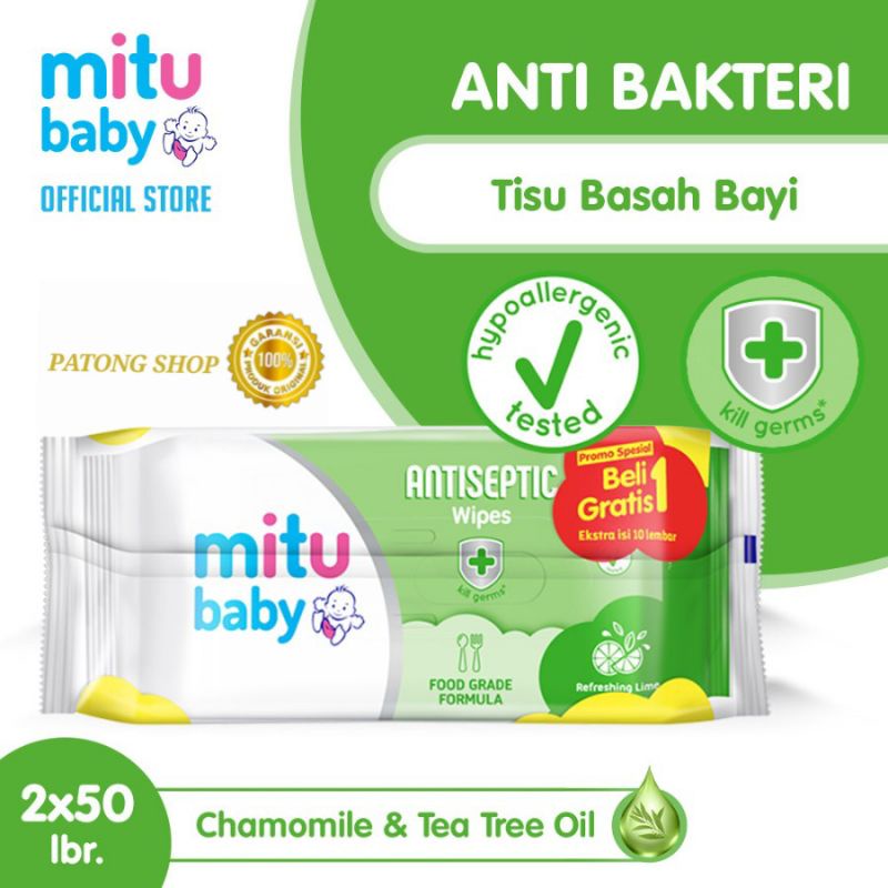 Beli 1 gratis 1 Mitu Baby tisu basah Wipes Antiseptic 50s + 50s