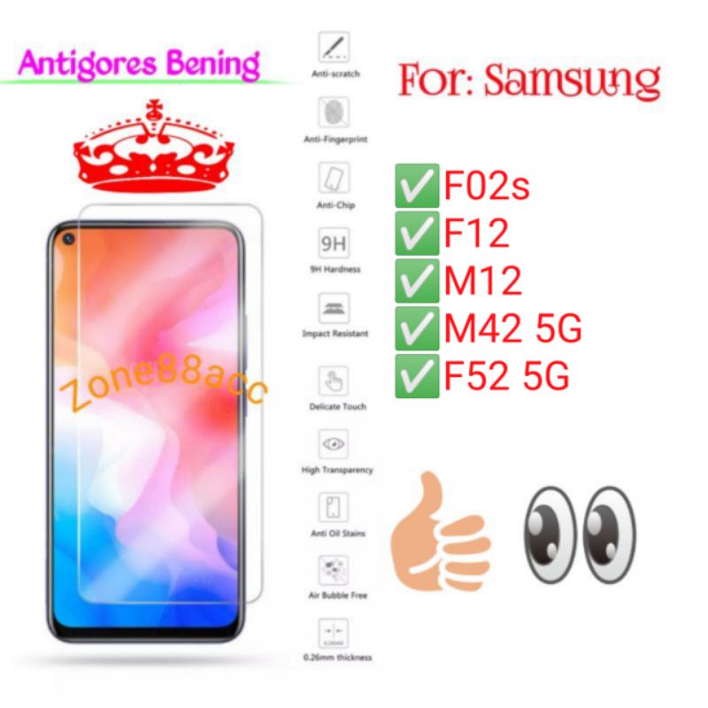 Antigores Samsung F02s F12 M12 M42 F52 5G Tempered Glass Screen Guard protector TG pelindung layar