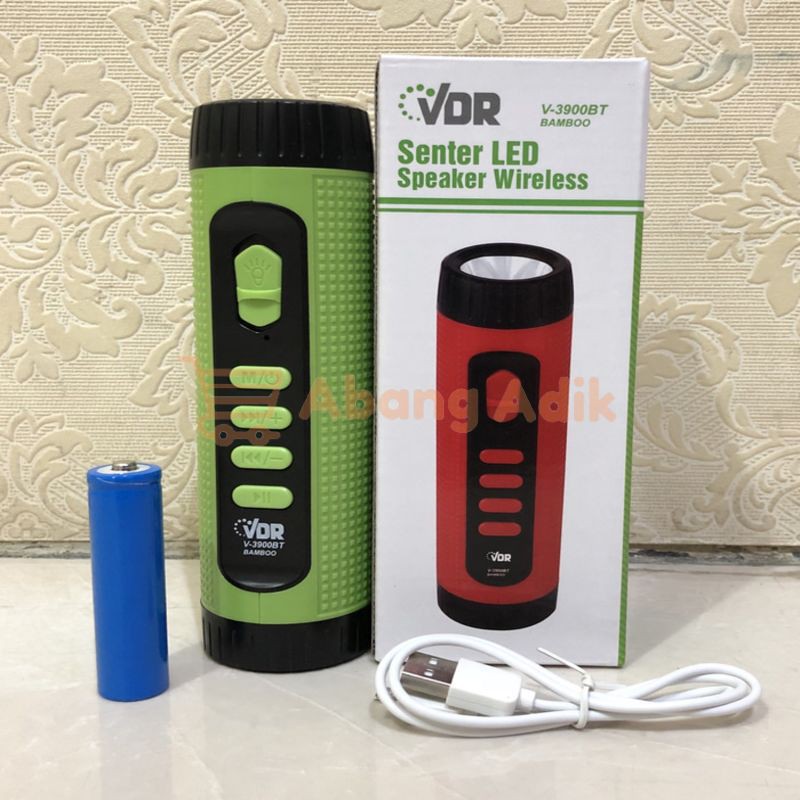 VDR Bamboo V-3900BT V 3900 BT Speaker Bluetooth MP3 senter Fashlight