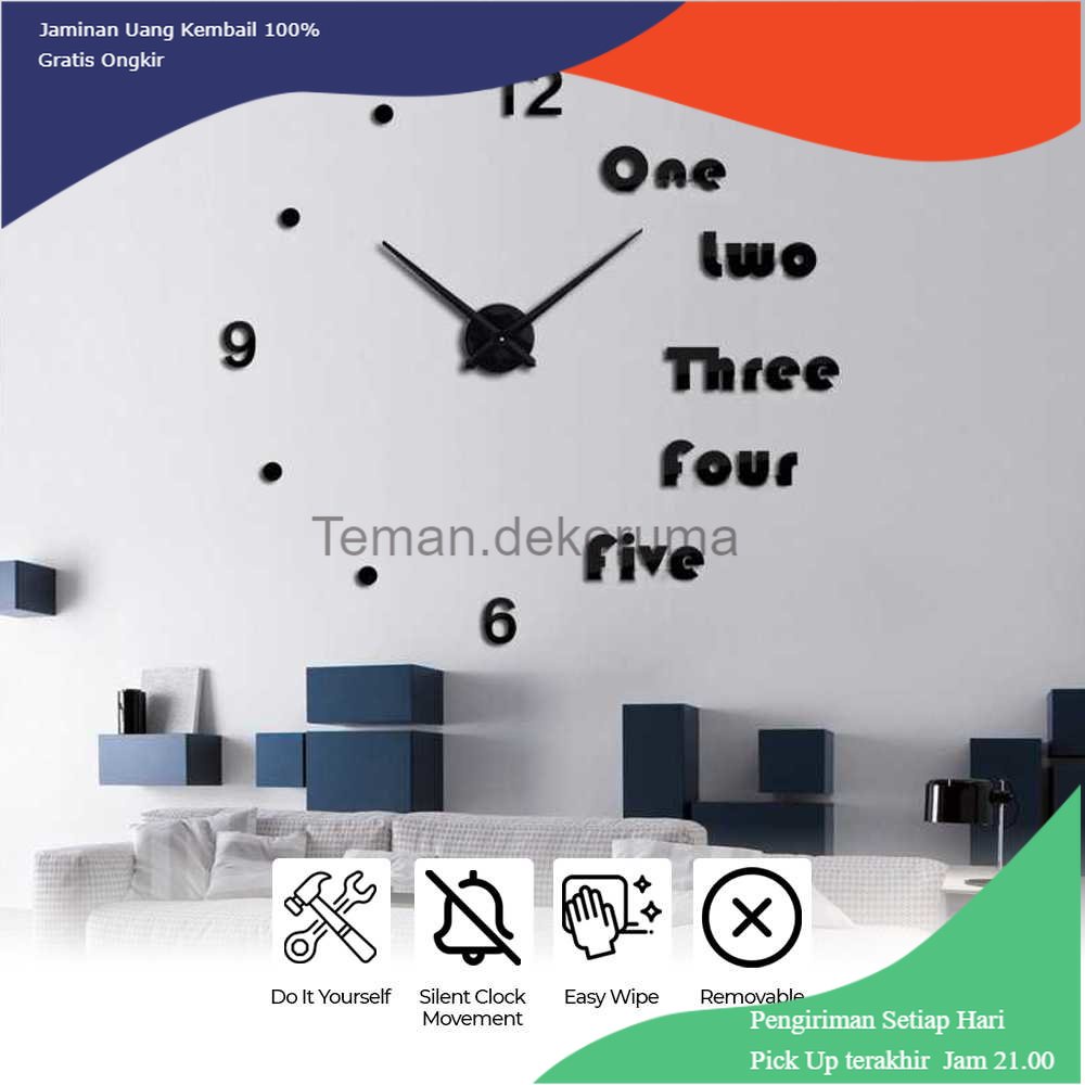 TD - RMH Taffware Jam Dinding Besar DIY Giant Clock Underline dan Angka - JM-09