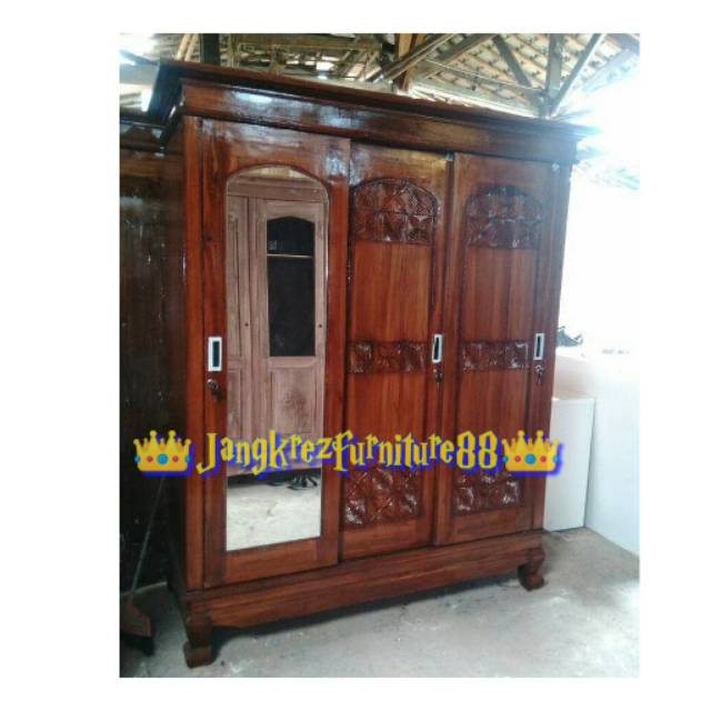 LEMARI JATI 3PINTU SLIDING