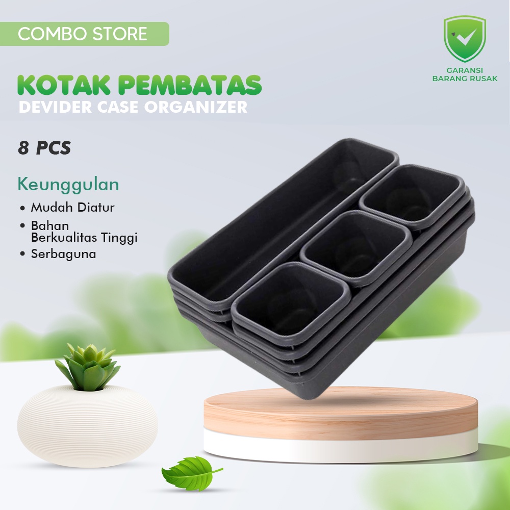 Kotak Pembatas Sekat Laci Meja Tempat Penyimpanan Kosmetik Storage Drawer Organizer 8 in 1