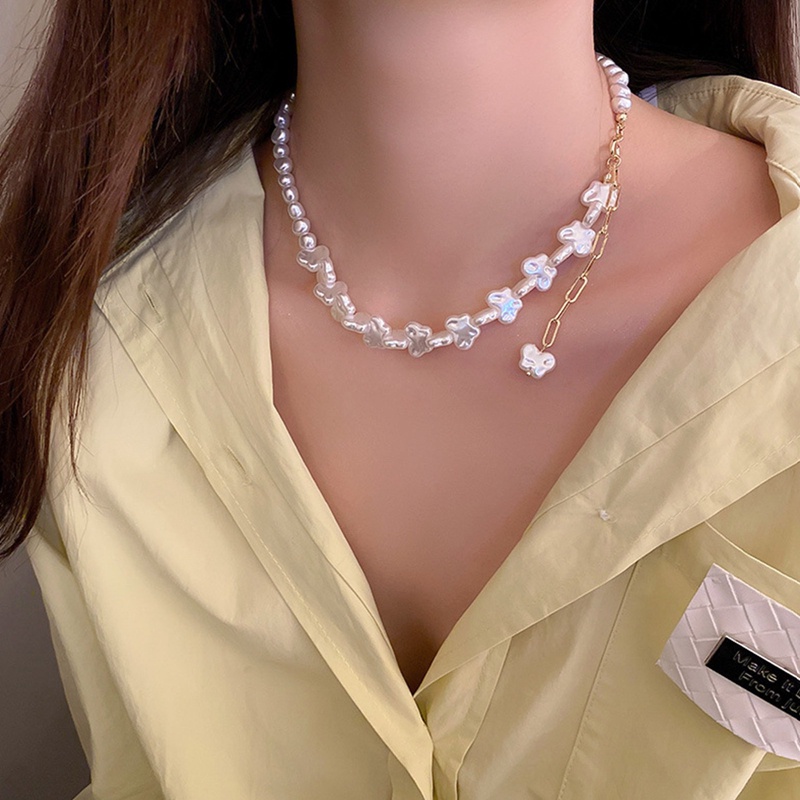 Kalung Rantai Klavikula Hias Liontin Hati Mutiara Untuk Wanita