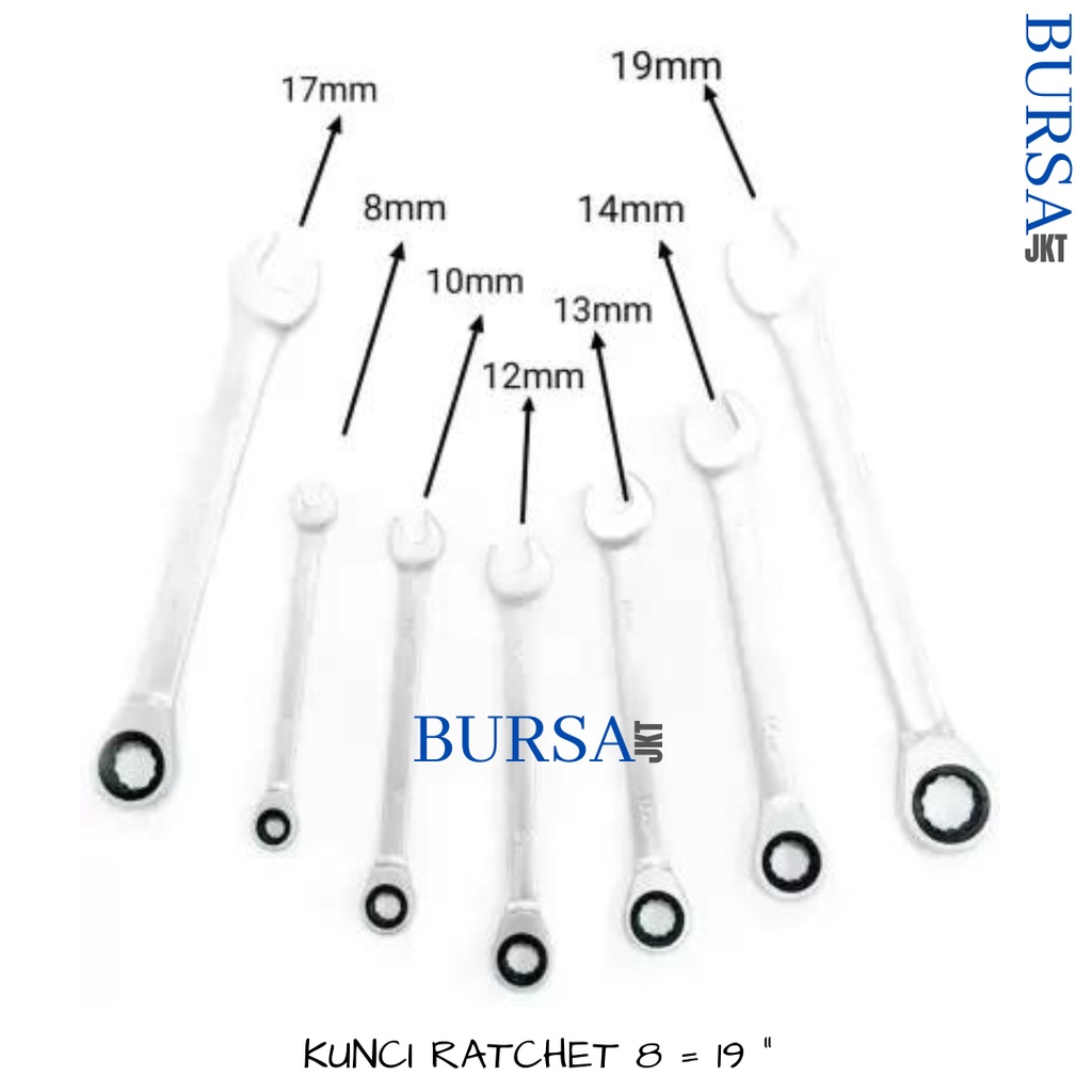 KUNCI RATCHET WRENCH / KUNCI RING PAS BOLAK BALIK 2IN1 8/10/12/13/14/17/19 MM