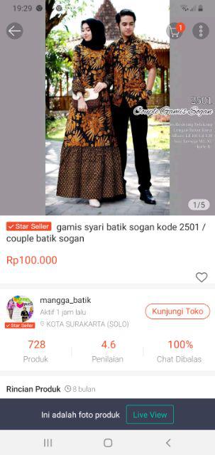 Gamis Syari Batik Sogan Kode 2501 / Couple Batik Sogan