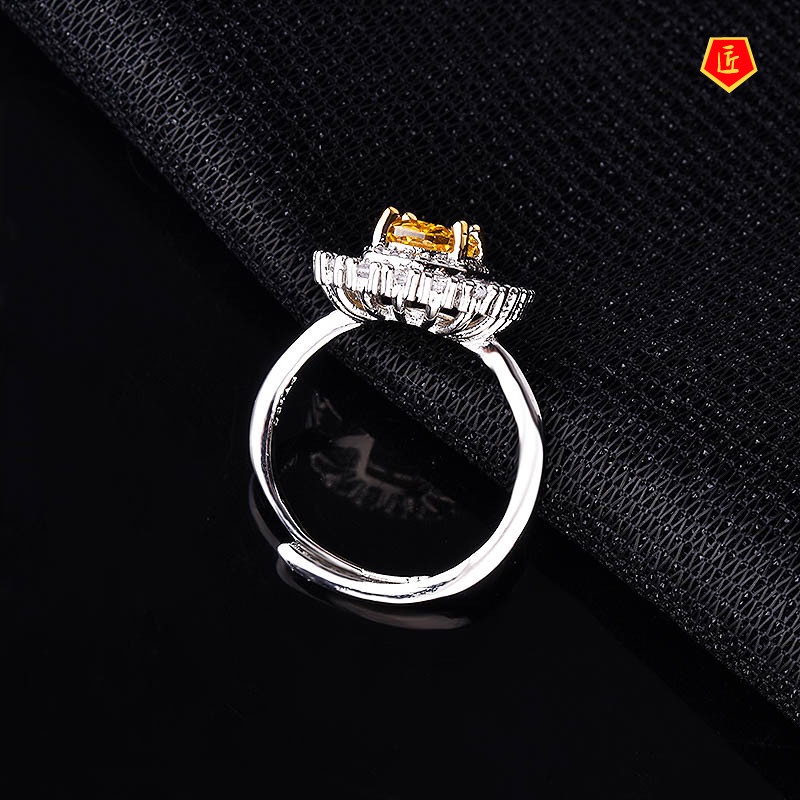 [Ready Stock]Fashion Yellow Diamond Ring Female Pink Crystal Luxury