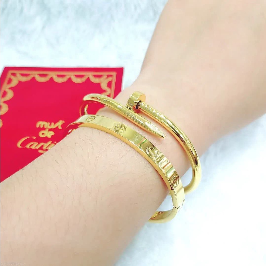 GELANG BANGLE SET PAKU LAPIS EMAS ANTI KARAT TITANIUM ASLI AKSESORIS BANGLE KOREA ST-3122