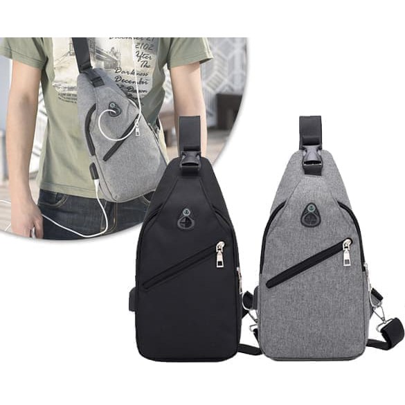 NEW Tas Selempang Pria import - Sling Bag USB Charger Anti Maling F44