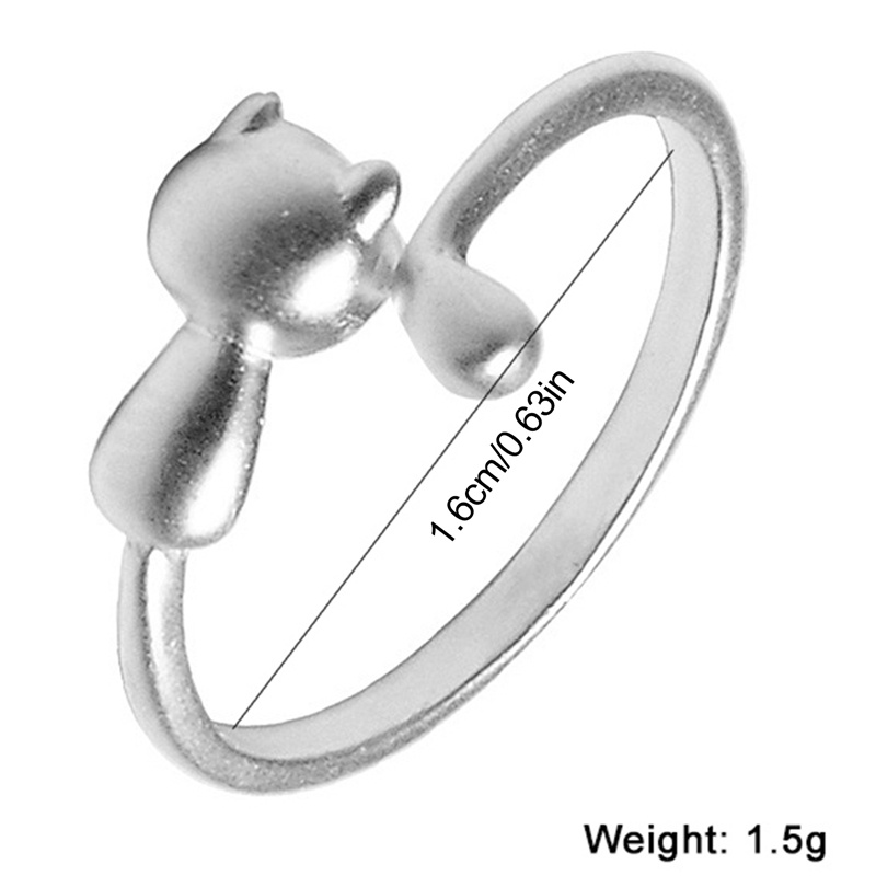 Cincin Wanita Bentuk Kucing Warna Silver Gaya Korea Anti Alergi Adjustable Untuk Pesta