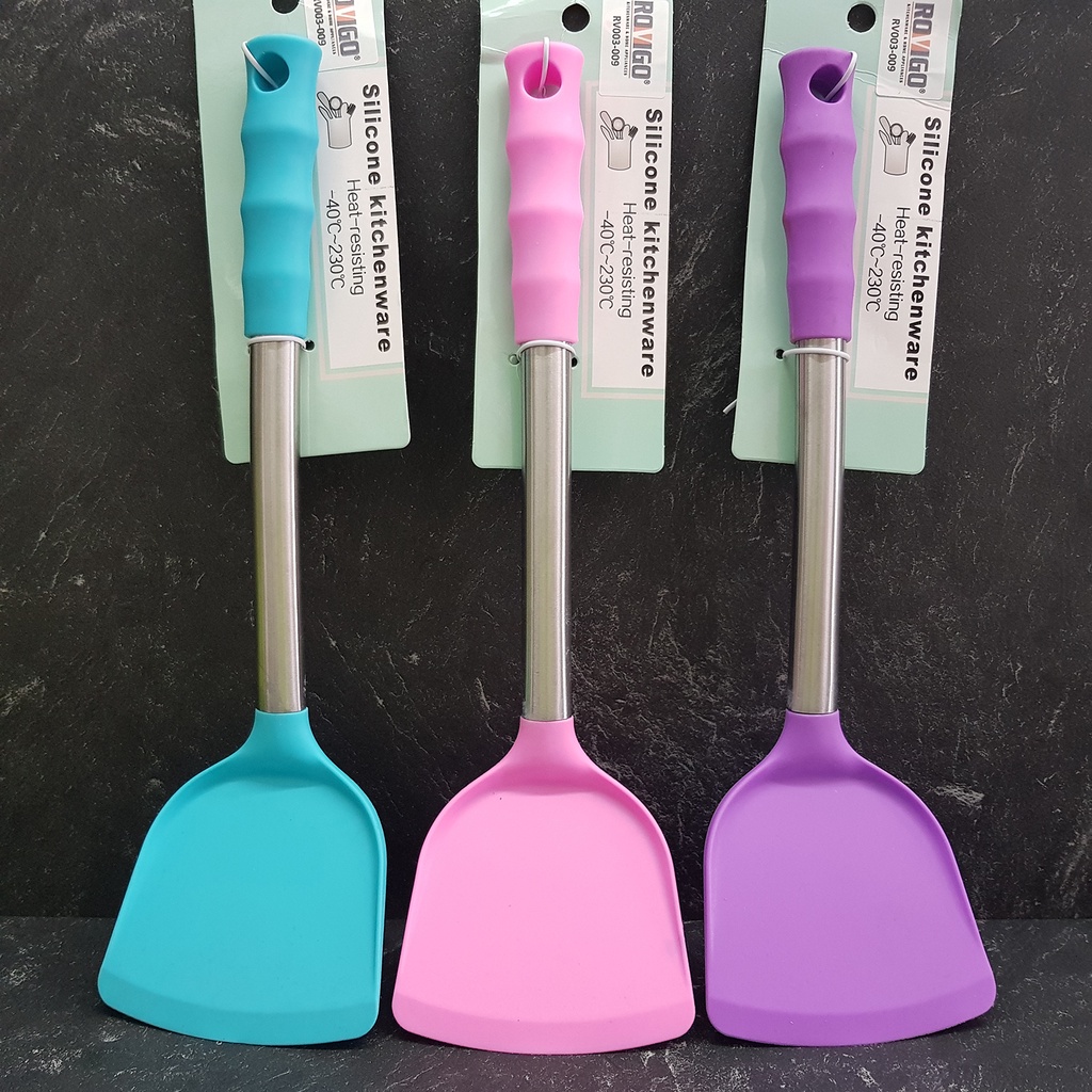 ESGE ROVIGO RV021H-01 Spatula Model Datar Bahan Silikon Berlubang Gagang Aluminium