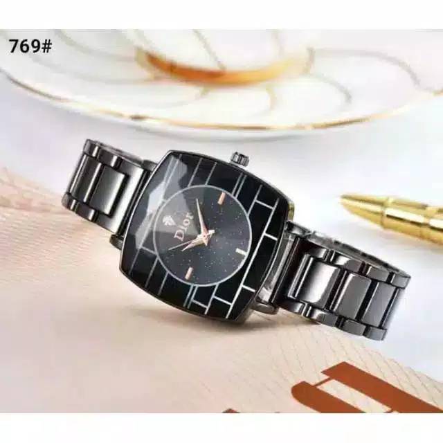 (G_W)Jam Tangan Wanita Korea D*or Persegi Strap Rantai Steel