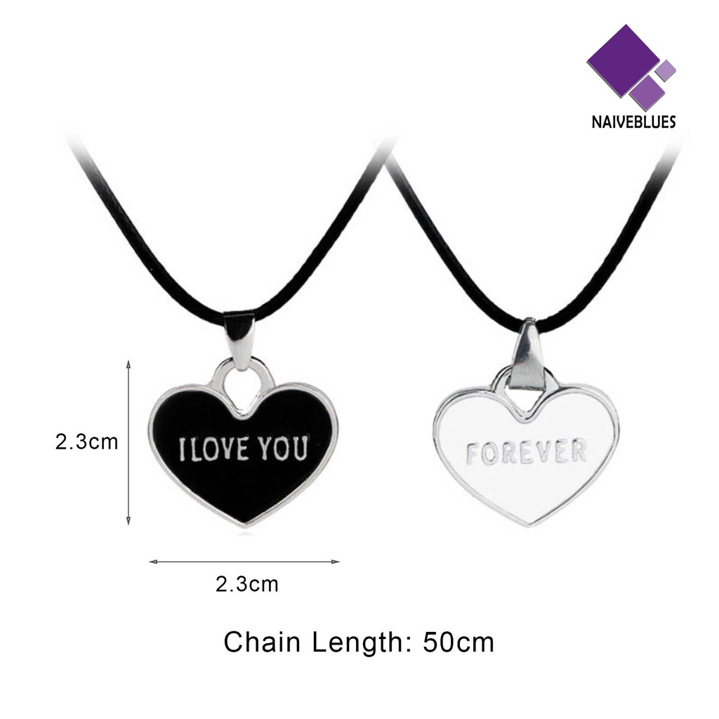 Naiveblue 1 Pasang Kalung Rantai Liontin Hati Motif Tulisan I You Forever Untuk Pasangan / Pria / Wanita