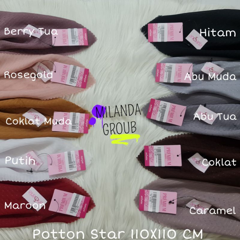 Ansania Hijab Segi Empat Potton Star Premium 110X110 CM