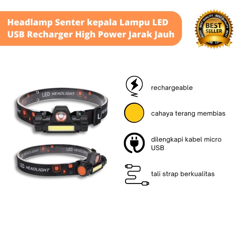 Headlamp Lampu LED Senter Kepala Cahaya Terang Mini Swat