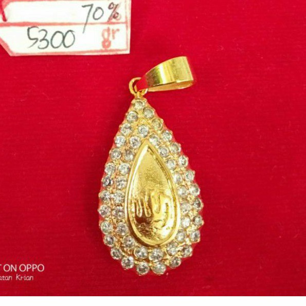 Lt860E104E liontin emas lafadz ALLAH muslim tetes permata emas kuning asli berat 5.300 kadar 70% 16k