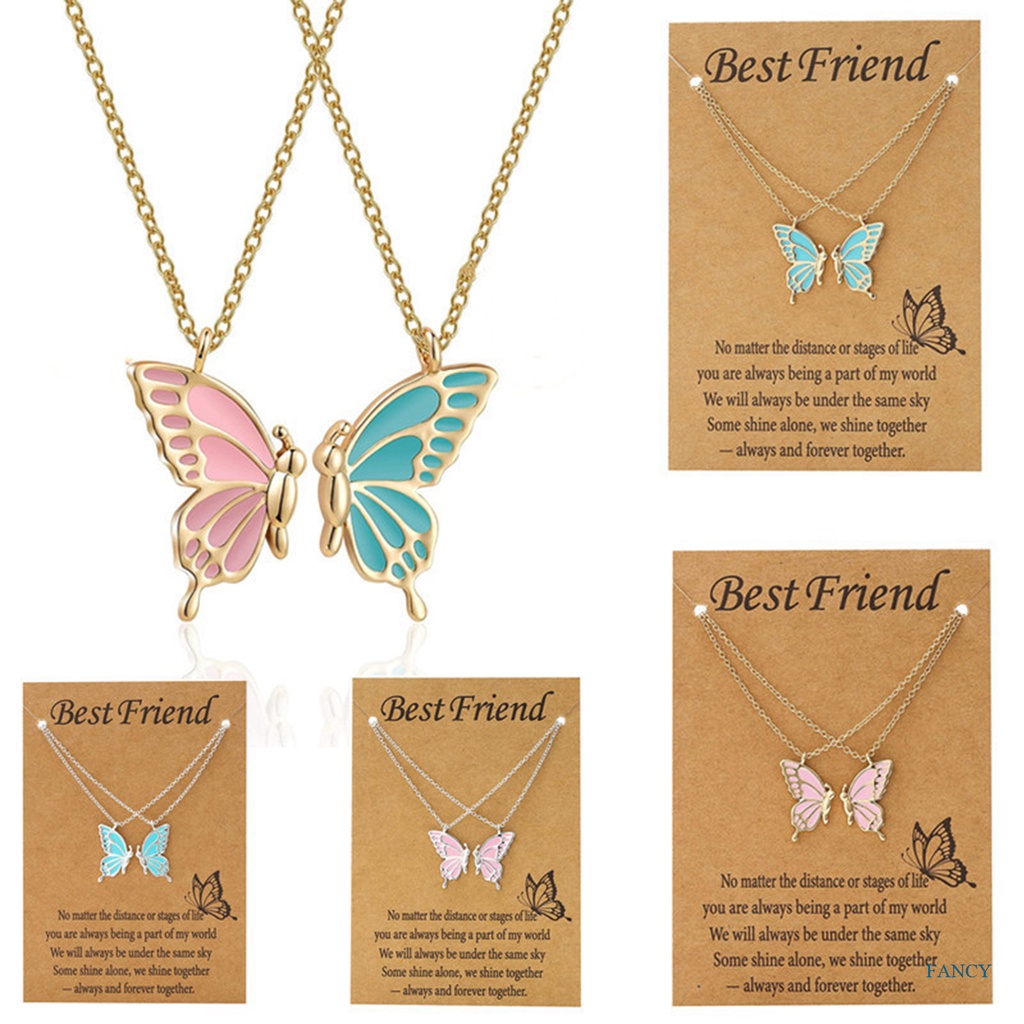 2pcs / Set Kalung Rantai Klavikula Desain Butterfly Untuk Wanita