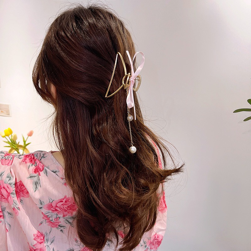 Jepit Rambut Korea Bahan Alloy Jedai Logam Jumbo Jepit Salon Besi Kupu Kupu dengan Pita Butterfly Metal Hair Claw Clips