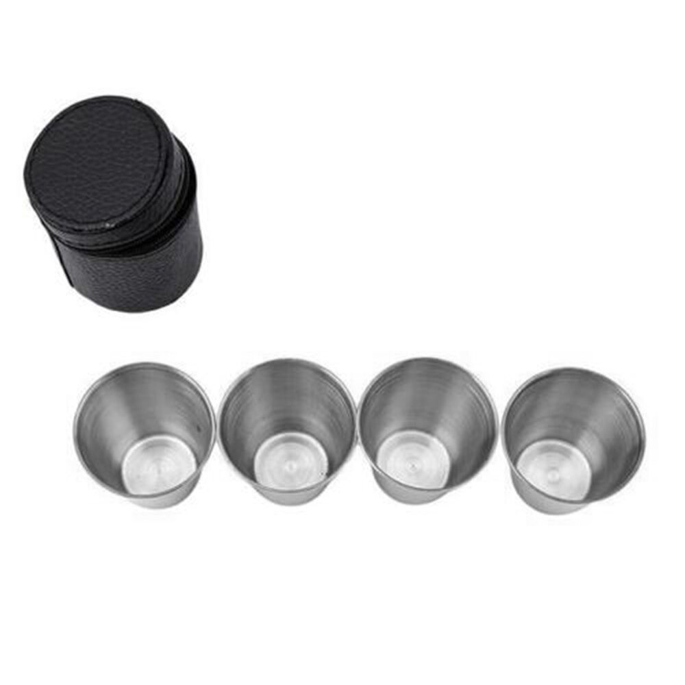 Gelas Cangkir Minum Stainless Steel 70ml 4 PCS with Case / Gelas PIknik / Gelas Portable