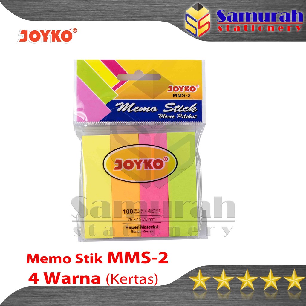 

Memo Stick MMS 2 Joyko / Sticky Note MMS-1 / Kertas Memo / Memo Tempel 4 Warna panjang 18,75 x 75 mm