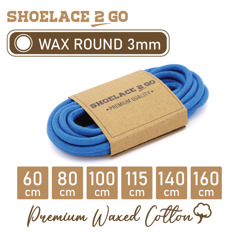 SHOELACE 2 GO PREMIUM TALI SEPATU LILIN WAX BULAT ROUND - WR3 - J1 - BLUE - 3MM