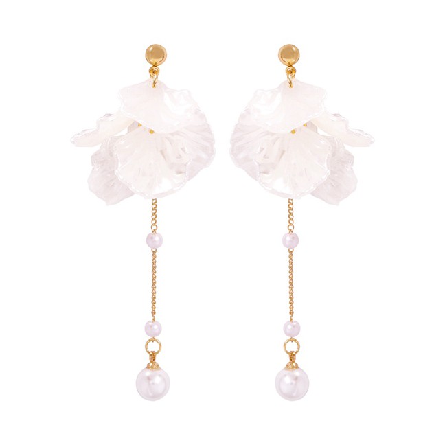 LRC Anting Tusuk Fashion Gold Alloy Shell Pearl Earrings F72495