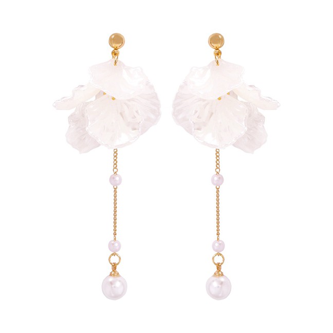 LRC Anting Tusuk Fashion Gold Alloy Shell Pearl Earrings F72495