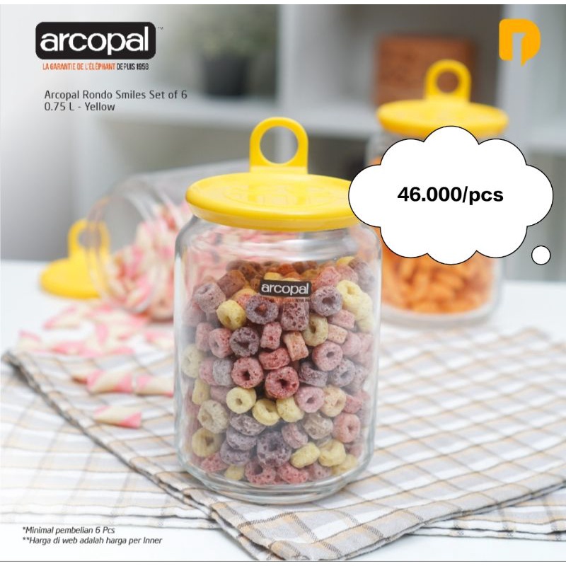 Toples Kaca Arcopal Rondo Smiles - Pot 0.75 L Yellow