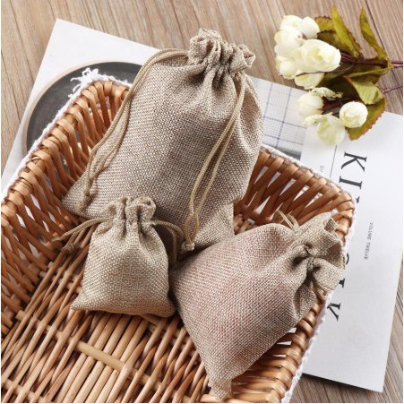 Kantong Serut Pouch Packaging Bahan Kain Goni Linen