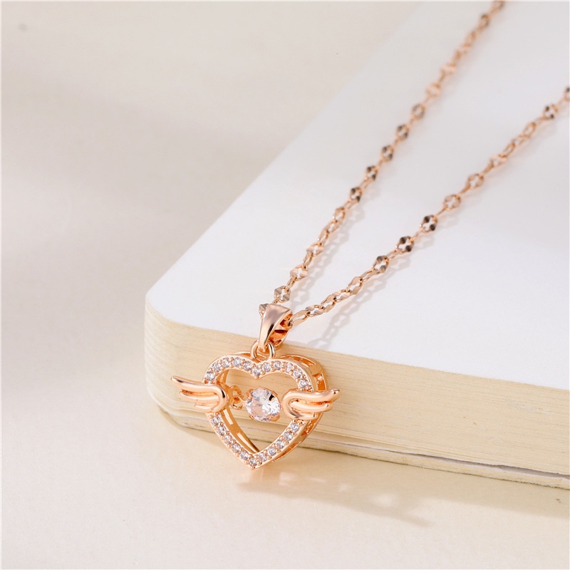 Baja Titanium kalung wanita love Angel permata liontin Korea fashion OL sederhana rose Emas zircon K