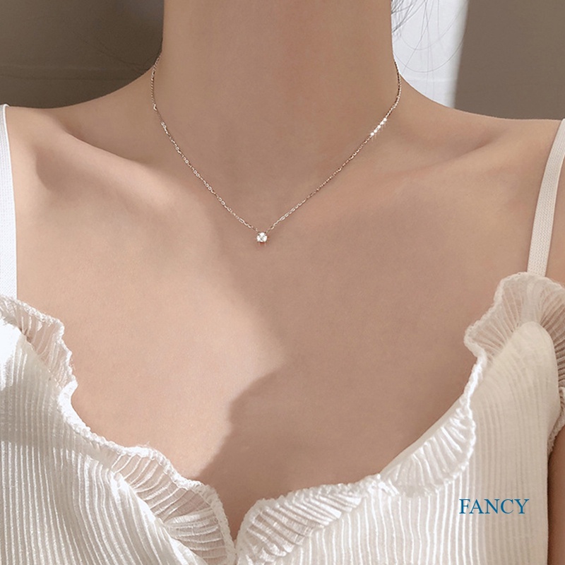 Kalung Sterling Silver 925 Dengan Liontin Geometris Aksen Zircon Untuk Wanita