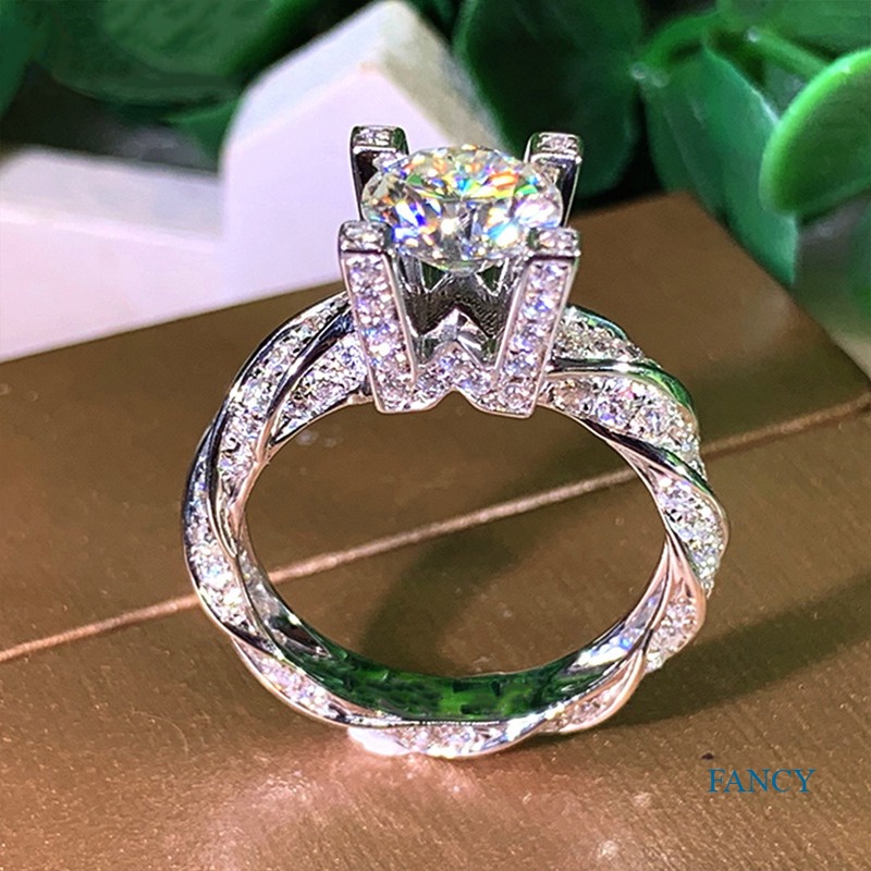 Cincin Jari Hias Batu Kristal Kubik Zirkonia Untuk Wanita