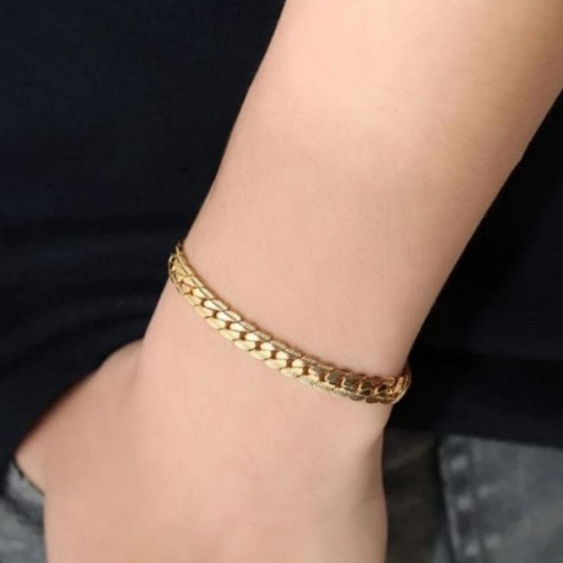 Gelang Titanium Rantai Pipih Sisik Pria Dan Wanita Anti Karat