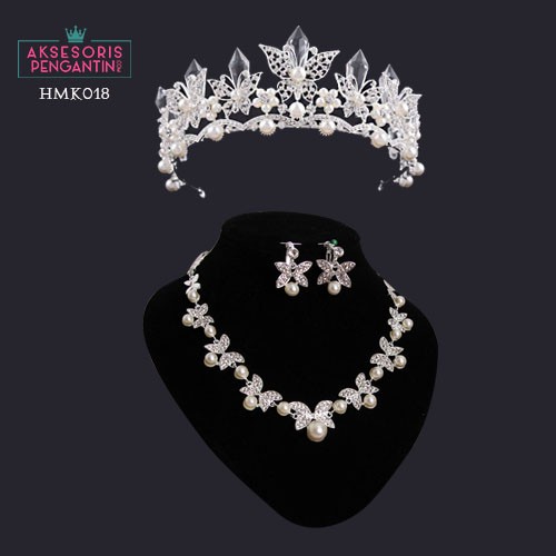 Aksesoris Royal Crystal Wedding Modern l Paket Mahkota Kalung Anting - HMK018