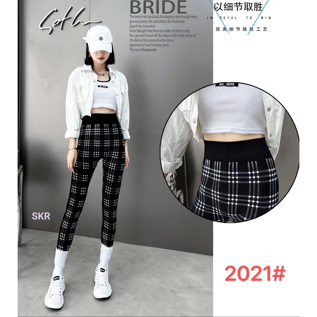 CELANA LEGGING WANITA MOTIF KOTAK IMPORT