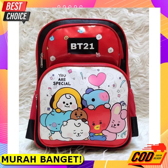 Tas Backpack Tk/Sd Ransel Karakter Kecil Murah W4Z5 Polos Kantung Panda Import - 14' Sedang - Biru R