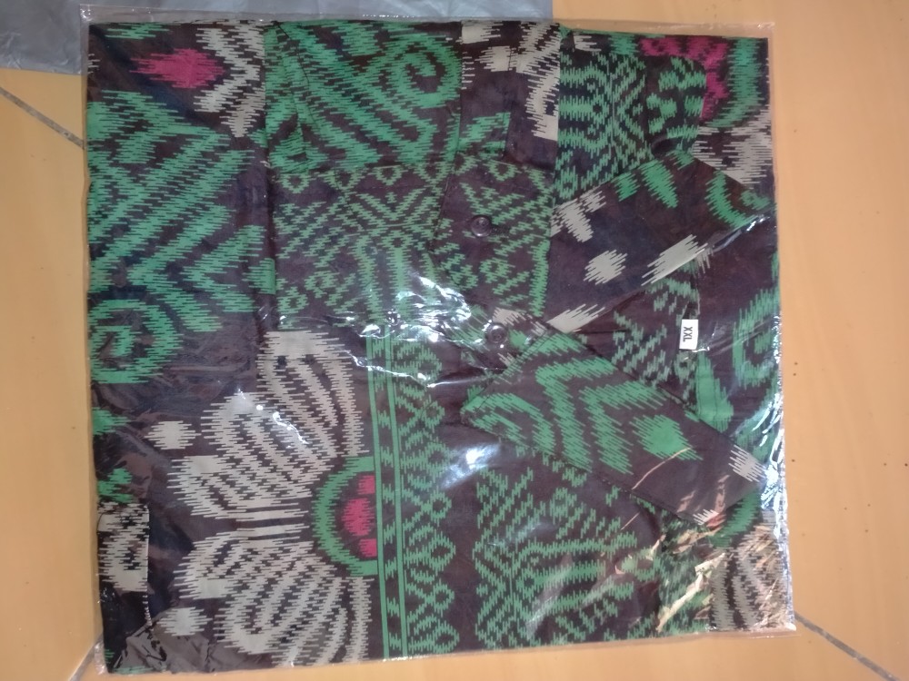 [hb] Atasan Hem Batik Cowok Lengan Panjang Motif Gedhek Tumpal Birel Hijau Tosca Kuning Xxl